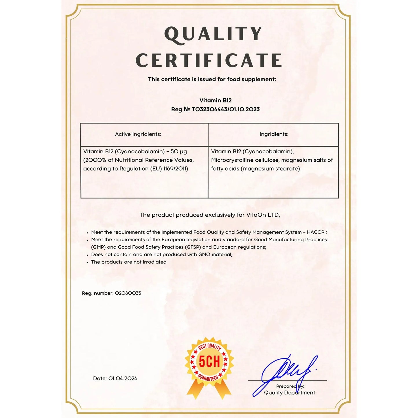 Certificat de  calitate